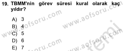 Türk Anayasa Hukuku Dersi 2019 - 2020 Yılı (Vize) Ara Sınavı 19. Soru