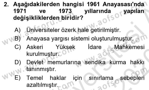 Türk Anayasa Hukuku Dersi 2019 - 2020 Yılı (Vize) Ara Sınav Soruları 2. Soru