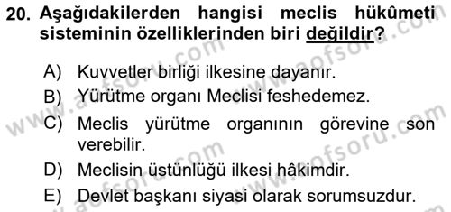 Türk Anayasa Hukuku Dersi 2019 - 2020 Yılı (Vize) Ara Sınavı 20. Soru