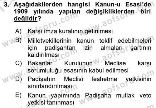 Türk Anayasa Hukuku Dersi 2019 - 2020 Yılı (Vize) Ara Sınavı 3. Soru