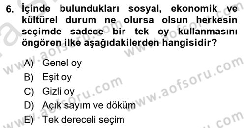 Türk Anayasa Hukuku Dersi 2019 - 2020 Yılı (Vize) Ara Sınavı 6. Soru