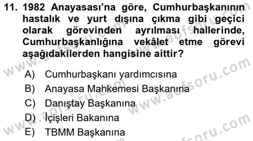 Türk Anayasa Hukuku Dersi 2019 - 2020 Yılı (Final) Dönem Sonu Sınav Soruları 11. Soru