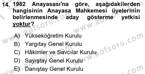 Türk Anayasa Hukuku Dersi 2019 - 2020 Yılı Yaz Okulu Sınav Soruları 14. Soru