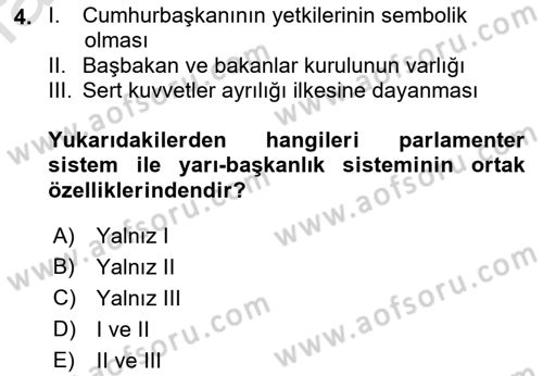 Türk Anayasa Hukuku Dersi 2019 - 2020 Yılı Yaz Okulu Sınav Soruları 4. Soru