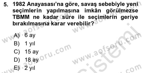Türk Anayasa Hukuku Dersi 2019 - 2020 Yılı Yaz Okulu Sınav Soruları 5. Soru