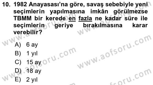 Türk Anayasa Hukuku Dersi 2020 - 2021 Yılı Yaz Okulu Sınav Soruları 10. Soru