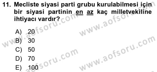 Türk Anayasa Hukuku Dersi 2020 - 2021 Yılı Yaz Okulu Sınav Soruları 11. Soru