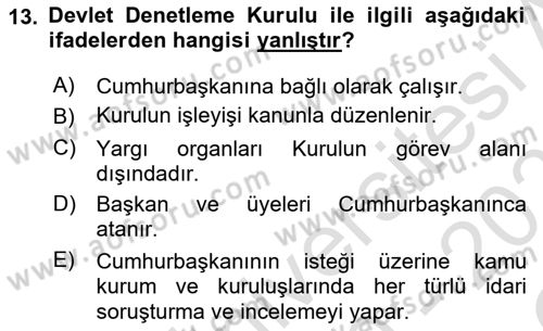 Türk Anayasa Hukuku Dersi 2020 - 2021 Yılı Yaz Okulu Sınav Soruları 13. Soru