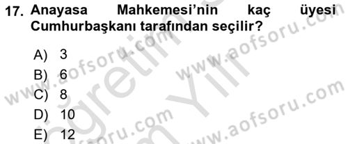 Türk Anayasa Hukuku Dersi 2020 - 2021 Yılı Yaz Okulu Sınav Soruları 17. Soru