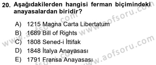 Türk Anayasa Hukuku Dersi 2020 - 2021 Yılı Yaz Okulu Sınav Soruları 20. Soru