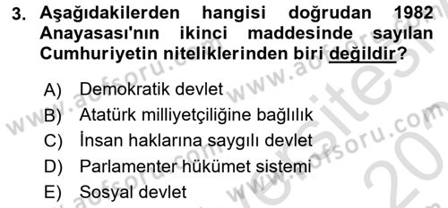 Türk Anayasa Hukuku Dersi 2020 - 2021 Yılı Yaz Okulu Sınav Soruları 3. Soru