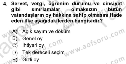 Türk Anayasa Hukuku Dersi 2020 - 2021 Yılı Yaz Okulu Sınav Soruları 4. Soru