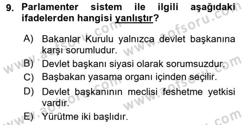 Türk Anayasa Hukuku Dersi 2020 - 2021 Yılı Yaz Okulu Sınav Soruları 9. Soru