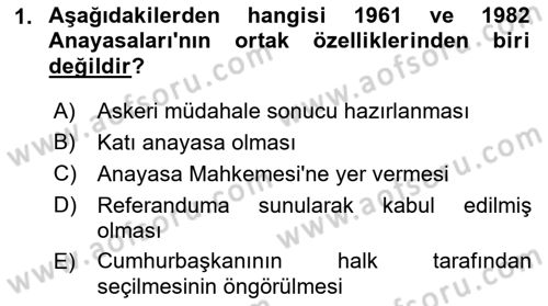Türk Anayasa Hukuku Dersi Ara Sınavı Deneme Sınav Soruları 1. Soru