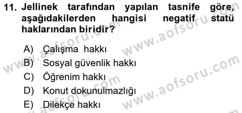 Türk Anayasa Hukuku Dersi Ara Sınavı Deneme Sınav Soruları 11. Soru