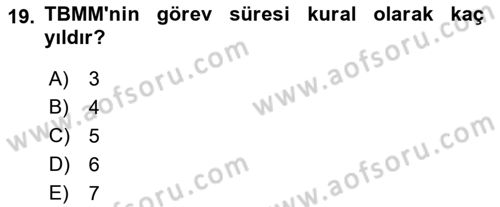 Türk Anayasa Hukuku Dersi 2021 - 2022 Yılı (Vize) Ara Sınav Soruları 19. Soru