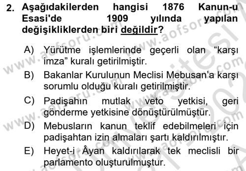 Türk Anayasa Hukuku Dersi Ara Sınavı Deneme Sınav Soruları 2. Soru