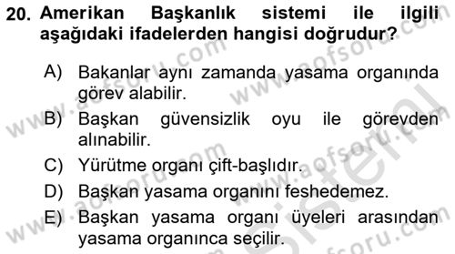 Türk Anayasa Hukuku Dersi 2021 - 2022 Yılı (Vize) Ara Sınav Soruları 20. Soru
