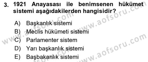 Türk Anayasa Hukuku Dersi 2021 - 2022 Yılı (Vize) Ara Sınav Soruları 3. Soru