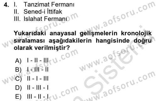 Türk Anayasa Hukuku Dersi 2021 - 2022 Yılı (Vize) Ara Sınav Soruları 4. Soru