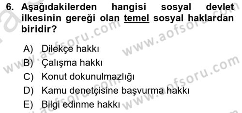 Türk Anayasa Hukuku Dersi Ara Sınavı Deneme Sınav Soruları 6. Soru