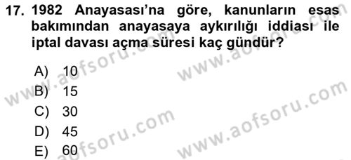 Türk Anayasa Hukuku Dersi 2021 - 2022 Yılı (Final) Dönem Sonu Sınavı 17. Soru