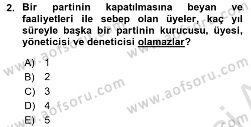 Türk Anayasa Hukuku Dersi 2021 - 2022 Yılı (Final) Dönem Sonu Sınavı 2. Soru