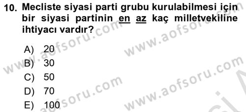 Türk Anayasa Hukuku Dersi 2021 - 2022 Yılı Yaz Okulu Sınav Soruları 10. Soru