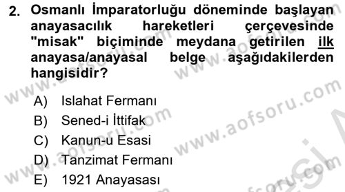 Türk Anayasa Hukuku Dersi 2021 - 2022 Yılı Yaz Okulu Sınav Soruları 2. Soru