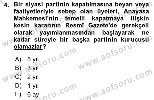 Türk Anayasa Hukuku Dersi 2021 - 2022 Yılı Yaz Okulu Sınav Soruları 4. Soru