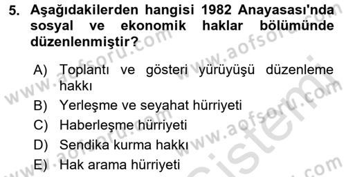 Türk Anayasa Hukuku Dersi 2021 - 2022 Yılı Yaz Okulu Sınav Soruları 5. Soru