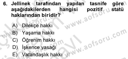 Türk Anayasa Hukuku Dersi 2021 - 2022 Yılı Yaz Okulu Sınav Soruları 6. Soru