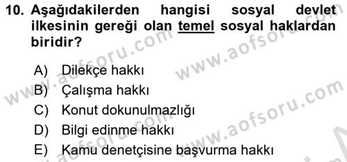 Türk Anayasa Hukuku Dersi Ara Sınavı Deneme Sınav Soruları 10. Soru