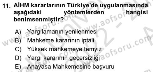 Türk Anayasa Hukuku Dersi Ara Sınavı Deneme Sınav Soruları 11. Soru