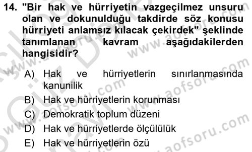 Türk Anayasa Hukuku Dersi Ara Sınavı Deneme Sınav Soruları 14. Soru