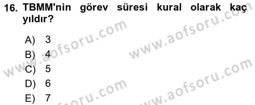 Türk Anayasa Hukuku Dersi Ara Sınavı Deneme Sınav Soruları 16. Soru