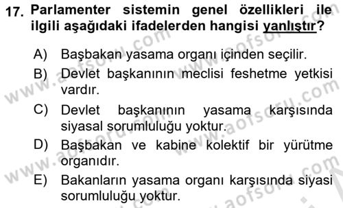 Türk Anayasa Hukuku Dersi Ara Sınavı Deneme Sınav Soruları 17. Soru