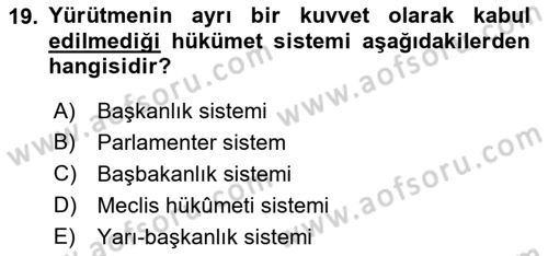 Türk Anayasa Hukuku Dersi 2022 - 2023 Yılı (Vize) Ara Sınav Soruları 19. Soru
