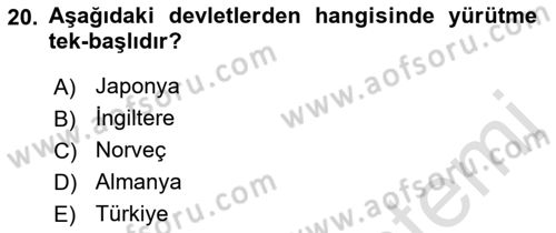 Türk Anayasa Hukuku Dersi Ara Sınavı Deneme Sınav Soruları 20. Soru