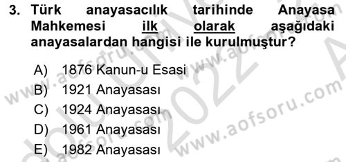 Türk Anayasa Hukuku Dersi Ara Sınavı Deneme Sınav Soruları 3. Soru