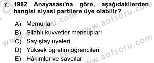 Türk Anayasa Hukuku Dersi 2022 - 2023 Yılı (Vize) Ara Sınav Soruları 7. Soru