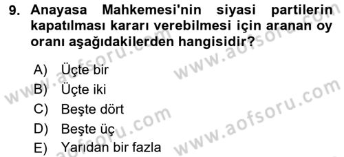 Türk Anayasa Hukuku Dersi 2022 - 2023 Yılı (Vize) Ara Sınav Soruları 9. Soru
