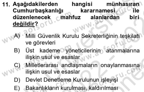 Türk Anayasa Hukuku Dersi 2022 - 2023 Yılı (Final) Dönem Sonu Sınav Soruları 11. Soru