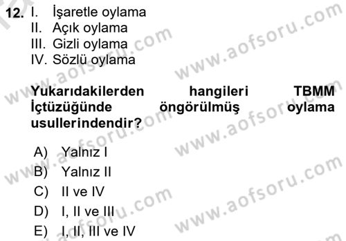Türk Anayasa Hukuku Dersi 2022 - 2023 Yılı (Final) Dönem Sonu Sınav Soruları 12. Soru