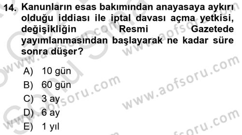 Türk Anayasa Hukuku Dersi 2022 - 2023 Yılı (Final) Dönem Sonu Sınav Soruları 14. Soru