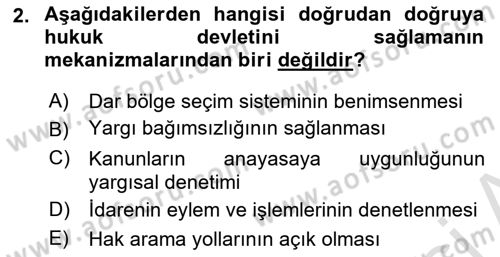 Türk Anayasa Hukuku Dersi 2022 - 2023 Yılı (Final) Dönem Sonu Sınav Soruları 2. Soru