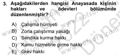 Türk Anayasa Hukuku Dersi 2022 - 2023 Yılı (Final) Dönem Sonu Sınav Soruları 3. Soru
