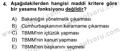 Türk Anayasa Hukuku Dersi 2022 - 2023 Yılı (Final) Dönem Sonu Sınav Soruları 4. Soru