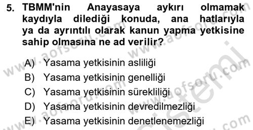 Türk Anayasa Hukuku Dersi 2022 - 2023 Yılı (Final) Dönem Sonu Sınav Soruları 5. Soru