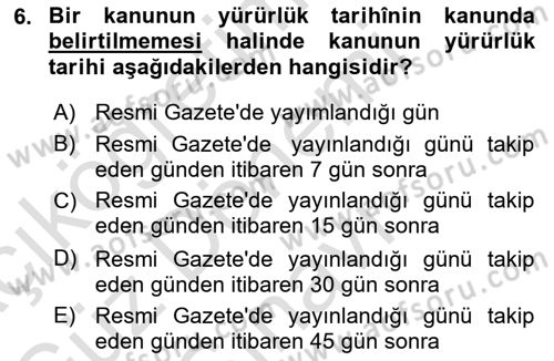 Türk Anayasa Hukuku Dersi 2022 - 2023 Yılı (Final) Dönem Sonu Sınav Soruları 6. Soru
